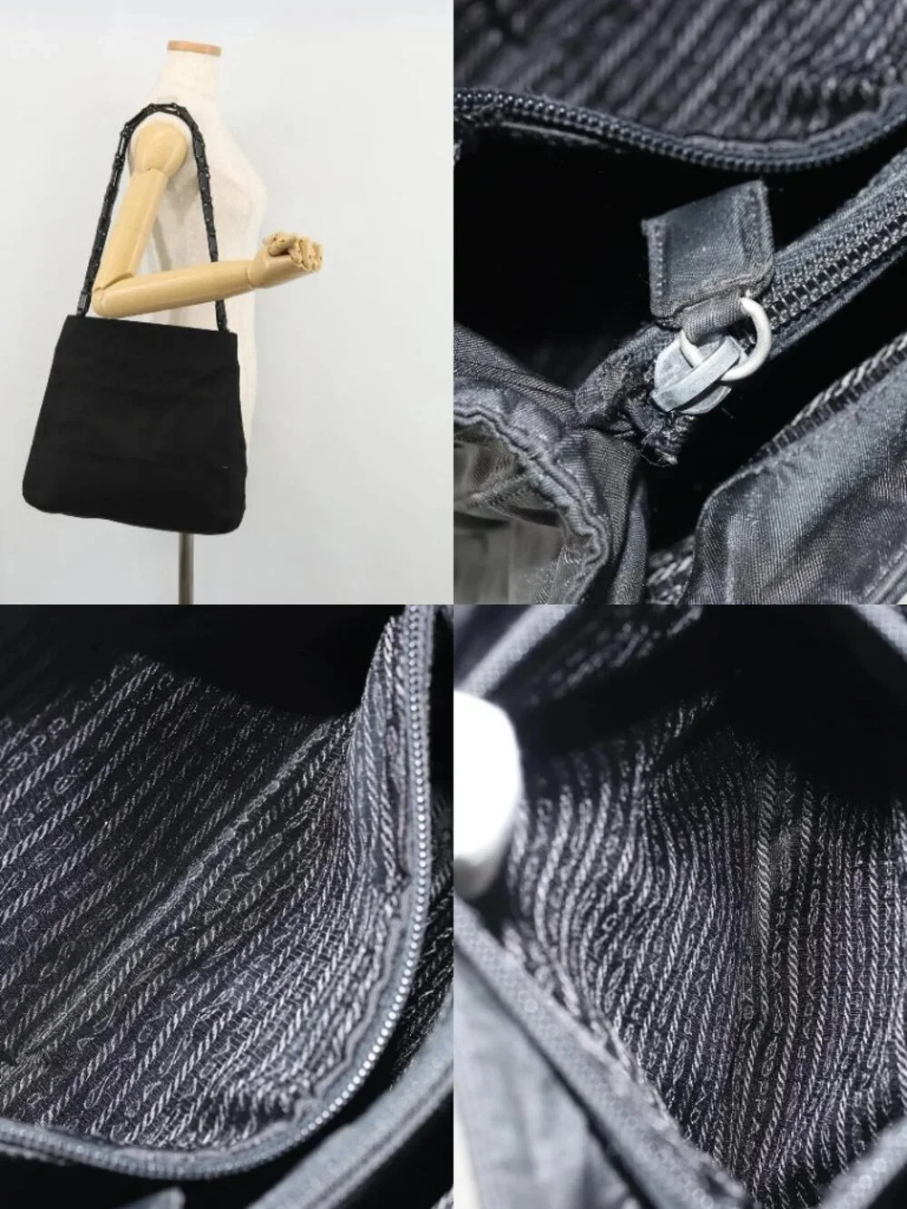PRADA Plastic Chain Tote Bag Nylon Black Silver Auth 175266